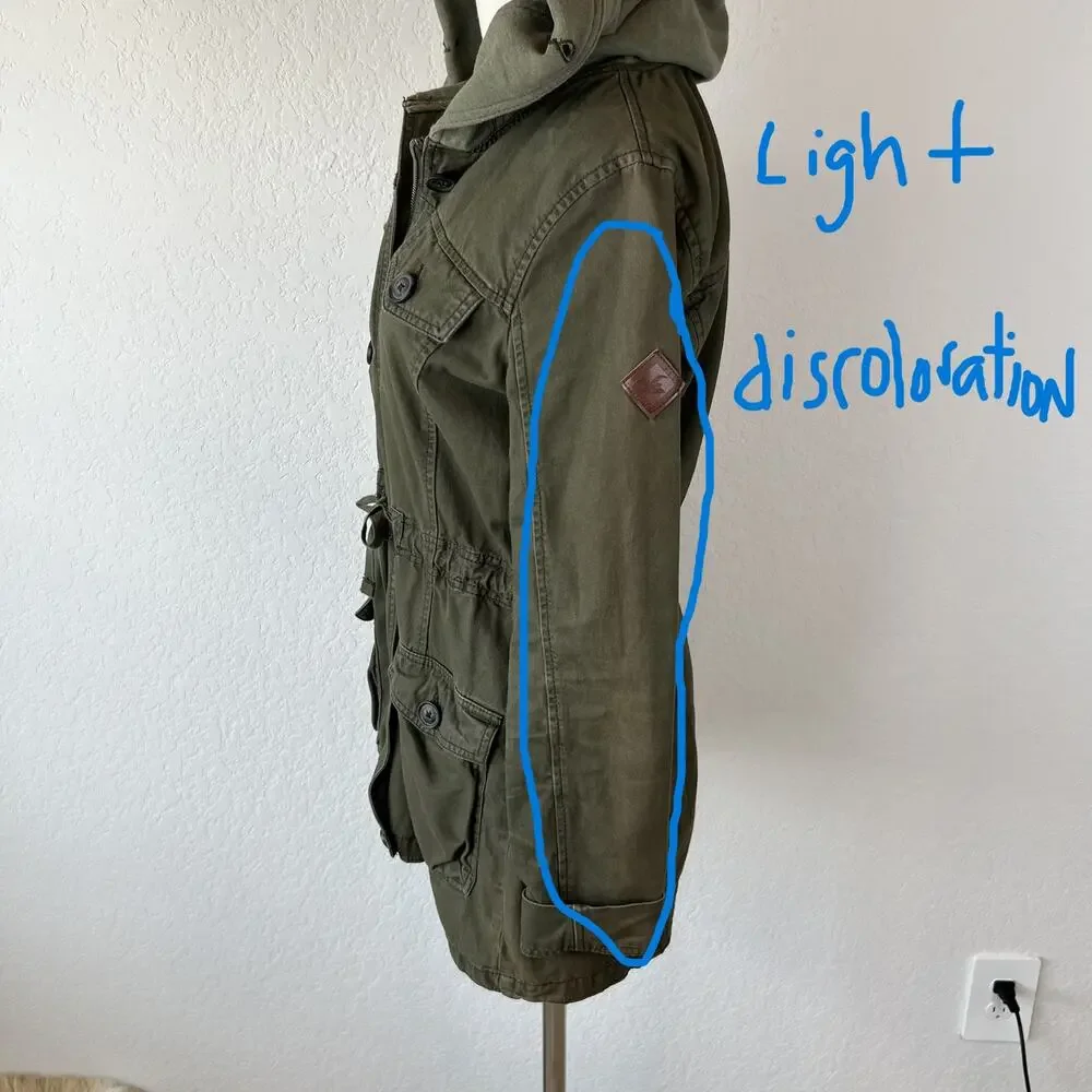 Vintage Y2K Hollister Army Jacket Hooded Bird Logo Utility Medium Bella Swan - Picture 15 of 15